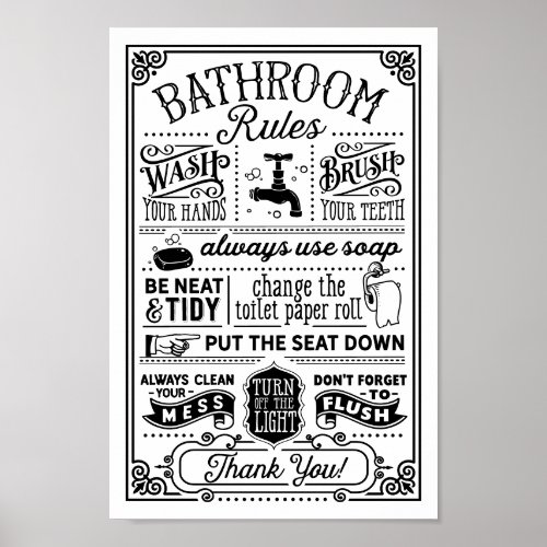 Bathroom Rules Modern Vintage Poster