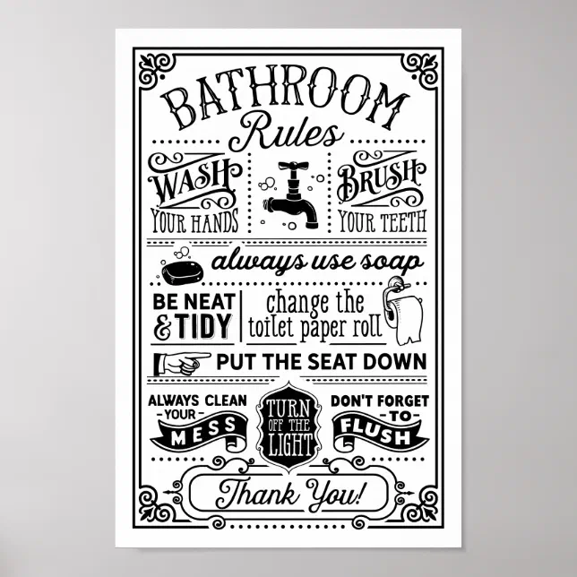 Bathroom Rules Modern Vintage Poster | Zazzle