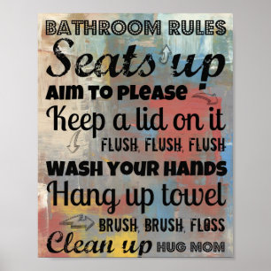 Bathroom Rules Poster Hug Mom 8x10