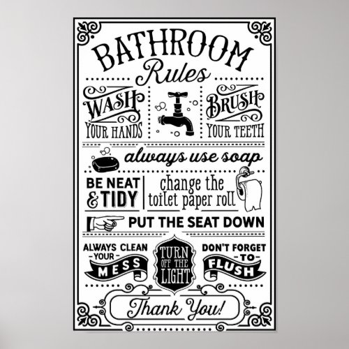 Bathroom Rules  Quoted Wall Decor Poster 