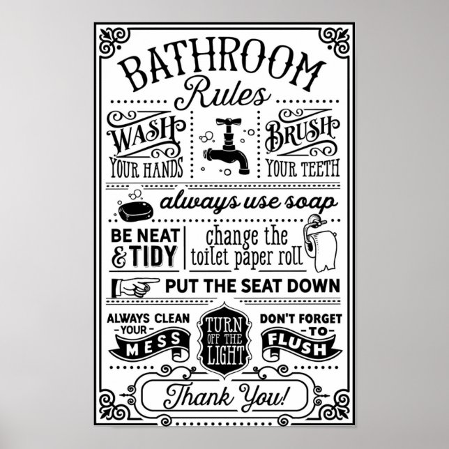 Bathroom Rules | Quoted Wall Decor Poster  (Front)