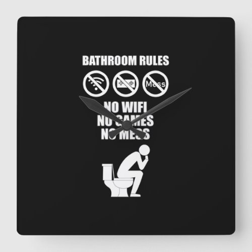 Bathroom Rules Square Wall Clock