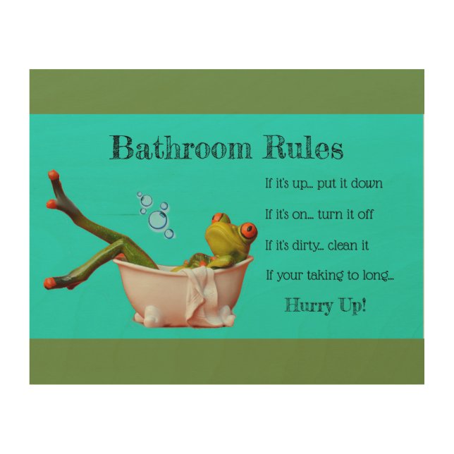 Bathroom Rules Wood Wall Art (Front)
