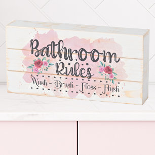 Bathroom Rules Wooden Box Sign