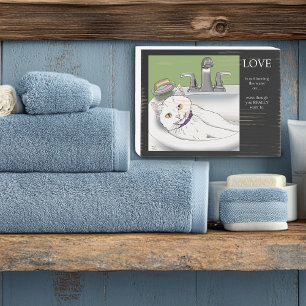 Bathroom Sink White Cat Wooden Box Sign
