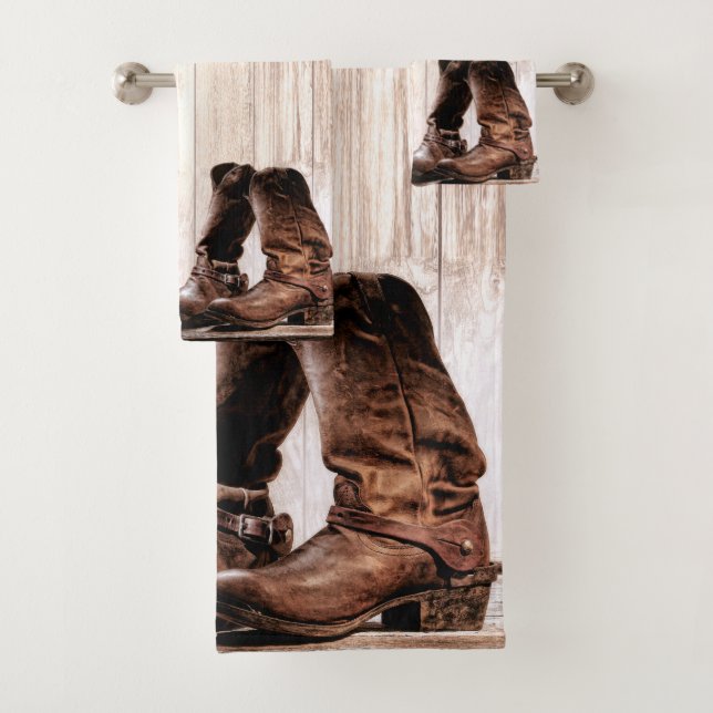 Bathroom Towel Set boots country rustic western we (Insitu)
