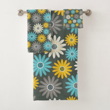 Bathroom Towel Set, Gray Daisies