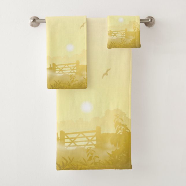 Bathroom Towel Set Sunny Morning Farm Country Rust (Insitu)