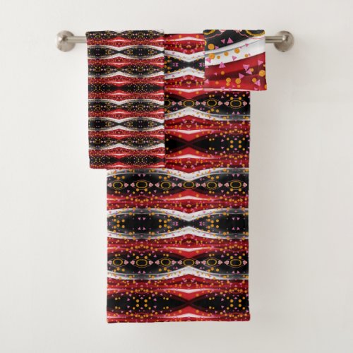Bathroom Towel Sets Abstract Red Black White