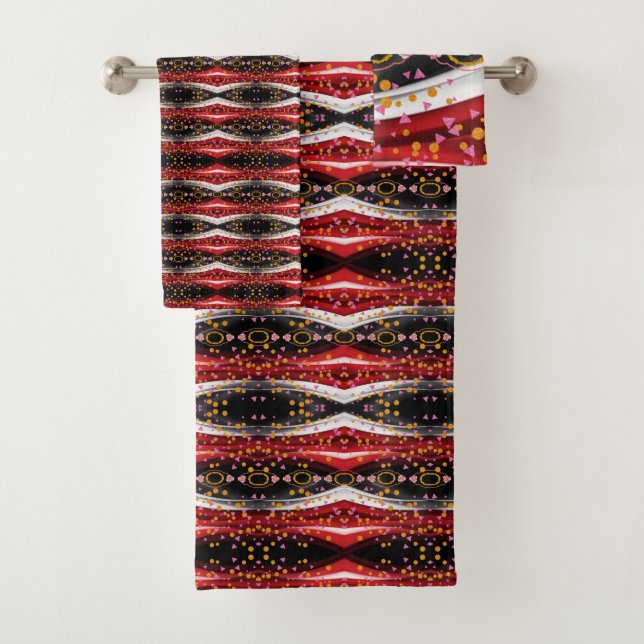 Bathroom Towel Sets Abstract Red Black White (Insitu)