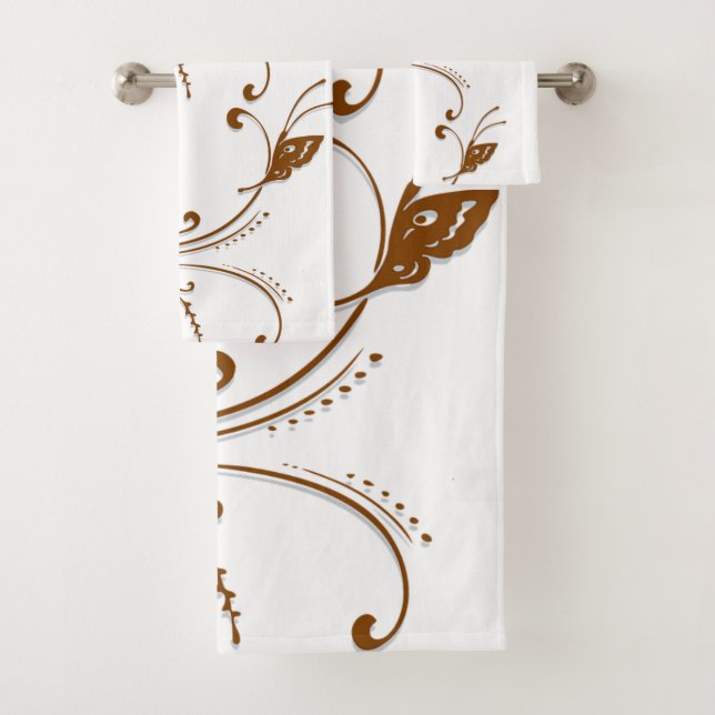 Bathroom Towel Sets Brown Floral (Insitu)