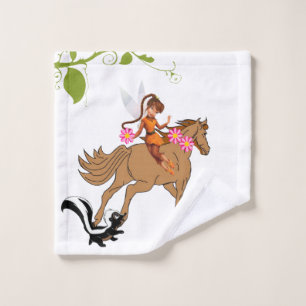 Bathroom Towel Sets Brown Horse Skunk Floral Fairy