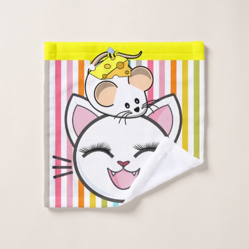Bathroom Towel Sets Cat Mouse Cheese Stripe