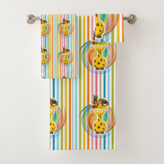 Bathroom Towel Sets Colorful Fruit Giraffe (Insitu)