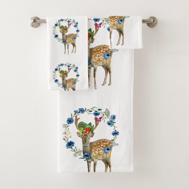 Bathroom Towel Sets Deer Fruit Floral (Insitu)