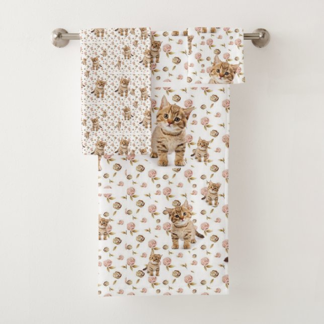 Bathroom Towel Sets Floral Kittens (Insitu)