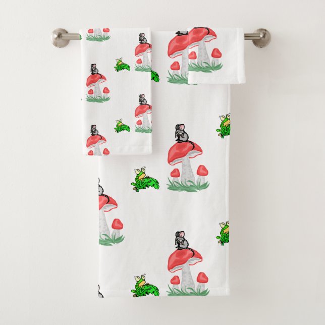Bathroom Towel Sets Frog Mice Mushroom  (Insitu)