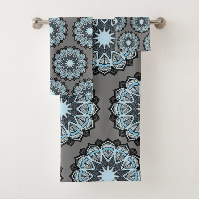 Bathroom Towel Sets Gray Mandala (Insitu)