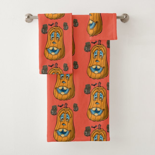 Bathroom Towel Sets Halloween, Pumpkin (Insitu)