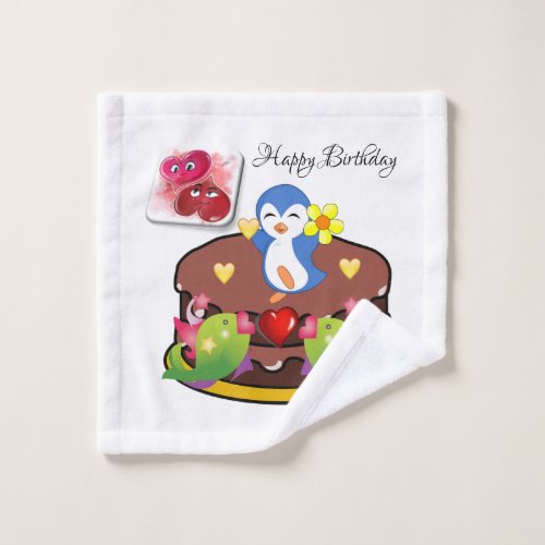 Bathroom Towel Sets Happy Birthday  Penguin Hearts