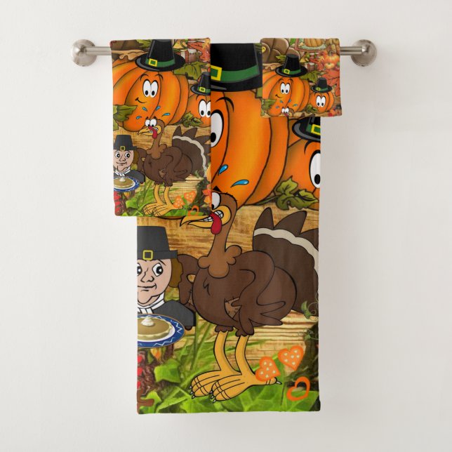 Bathroom Towel Sets Happy Thanksgiving Day (Insitu)