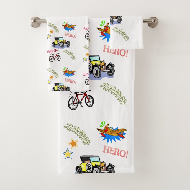 Bathroom Towel Sets Hero Bicycle Car Airplane  (Insitu)