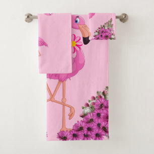 Bathroom Towel Sets Pink Flamingo Floral