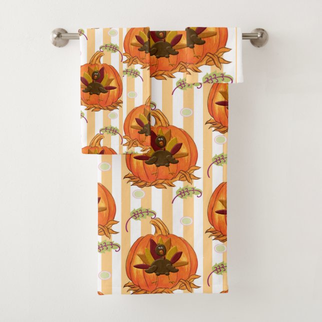 Bathroom Towel Sets Pumpkin Orange Turkey (Insitu)