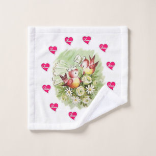 Bathroom Towel Sets Valentine's Bird Vintage