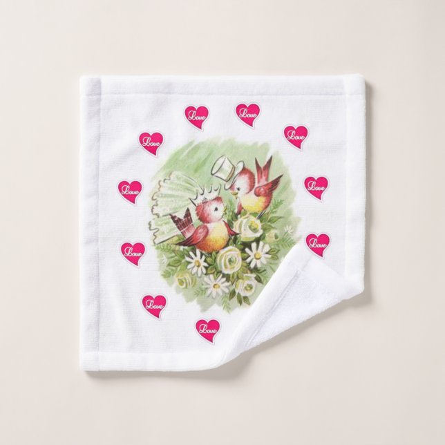 Bathroom Towel Sets Valentine's Bird Vintage (Wash Cloth)