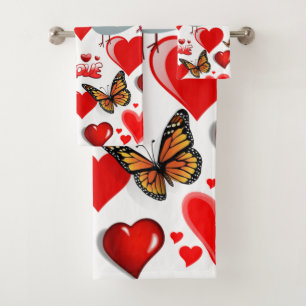 Bathroom Towel Sets Valentine's Day, Butterfly