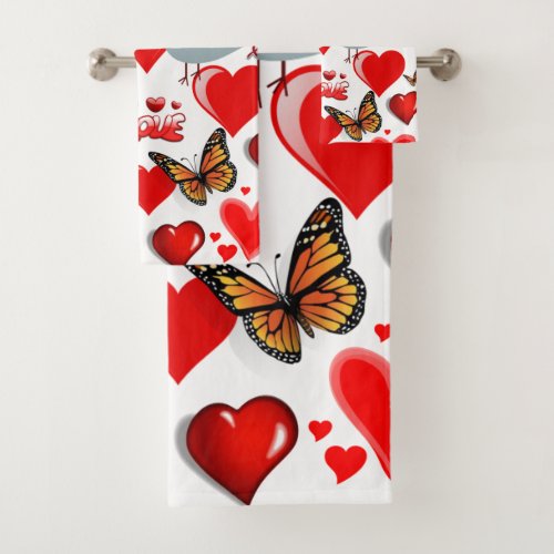 Bathroom Towel Sets Valentines Day Butterfly