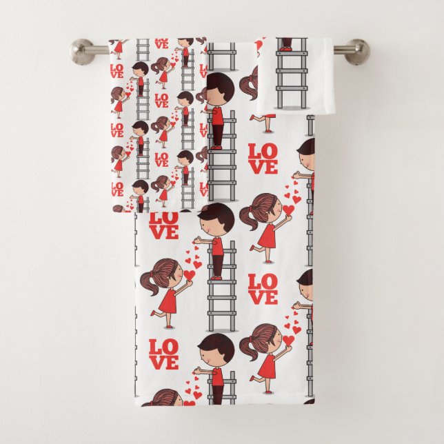 Bathroom Towel Sets Valentine's Day Couple Hearts (Insitu)