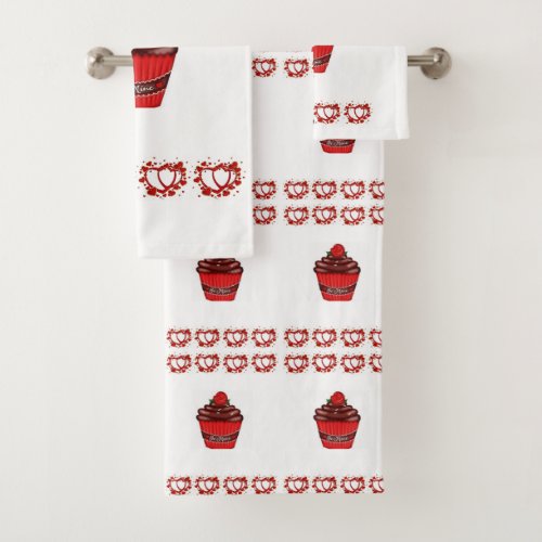 Bathroom Towel Sets Valentines Day Cupcake