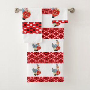 Bathroom Towel Sets Valentine's Day Duck Vintage