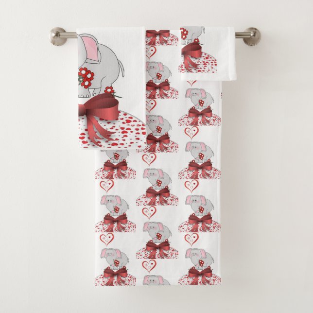 Bathroom Towel Sets Valentine's Day Elephant (Insitu)