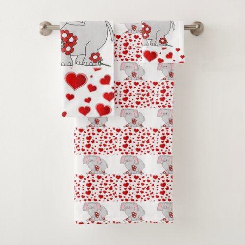 Bathroom Towel Sets Valentines Day Elephant