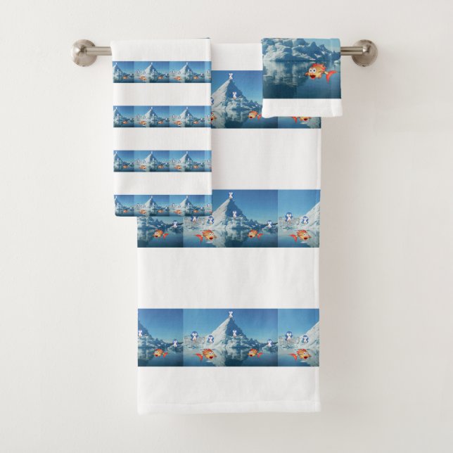 Bathroom Towel Sets Valentine's Day Penguin Fish (Insitu)