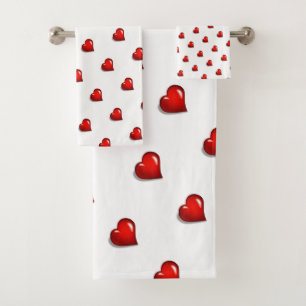 Bathroom Towel Sets Valentine's Day Red Hearts 