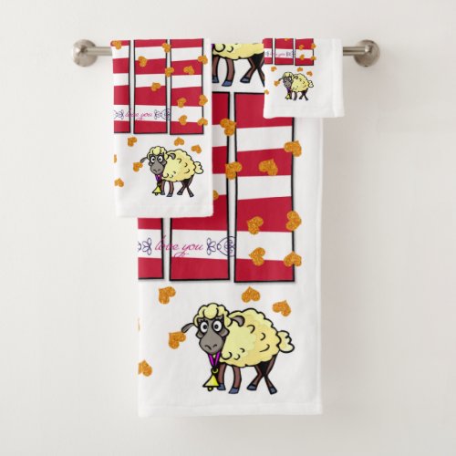 Bathroom Towel Sets Valentines Day Sheep Hearts