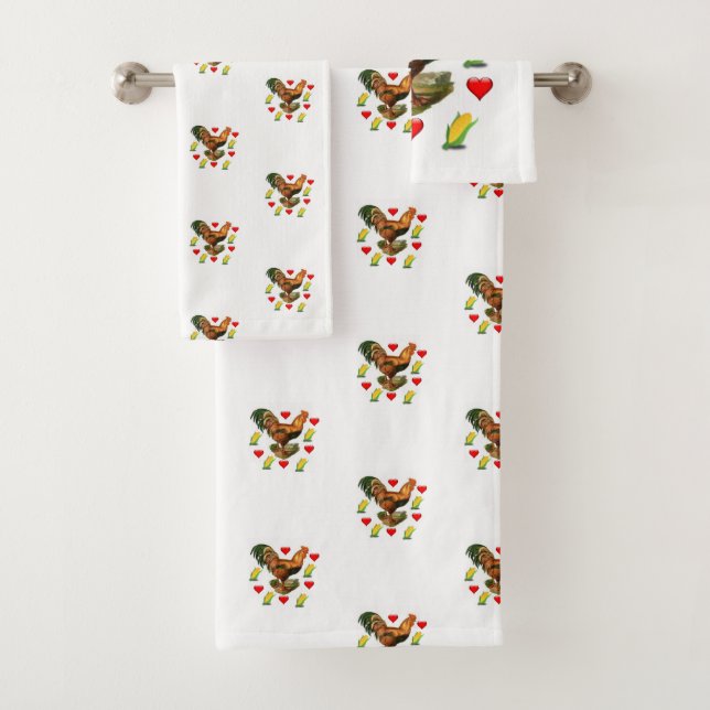 Bathroom Towel Sets Valentine's Rooster Vintage (Insitu)