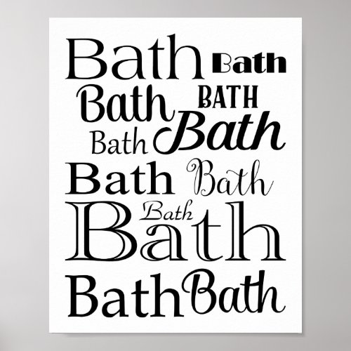 Bathroom Typography Black White Bath Sign