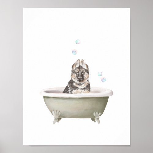 Bathroom Wall Art German Shepherd in a bathtub Po Poster