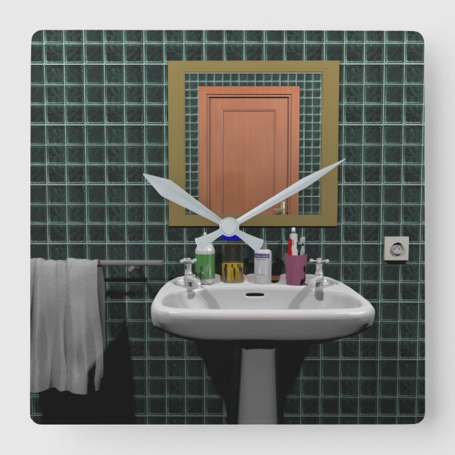 Bathroom wash basin square wall clock (Front)