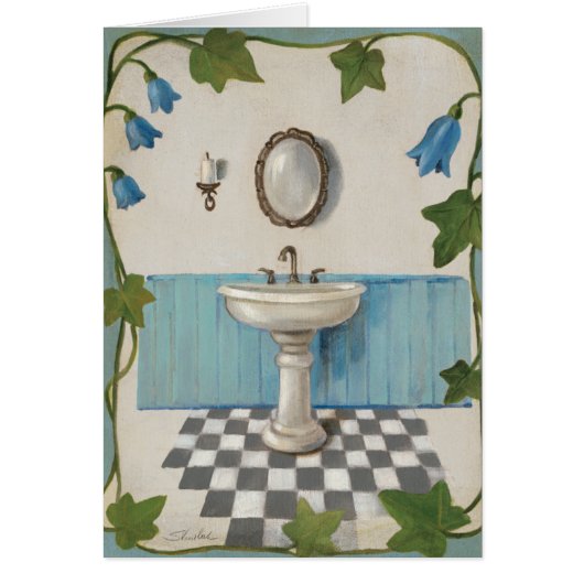 Bathroom with Floral Border Cards (Front)