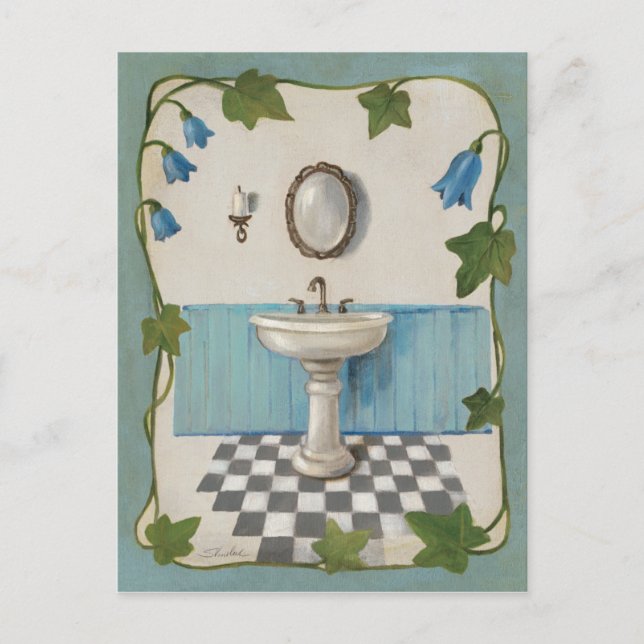 Bathroom with Floral Border Postcard (Front)