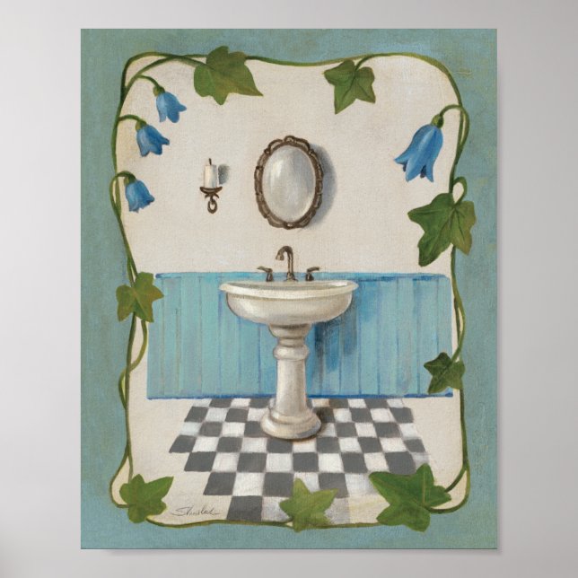 Bathroom with Floral Border Poster (Front)