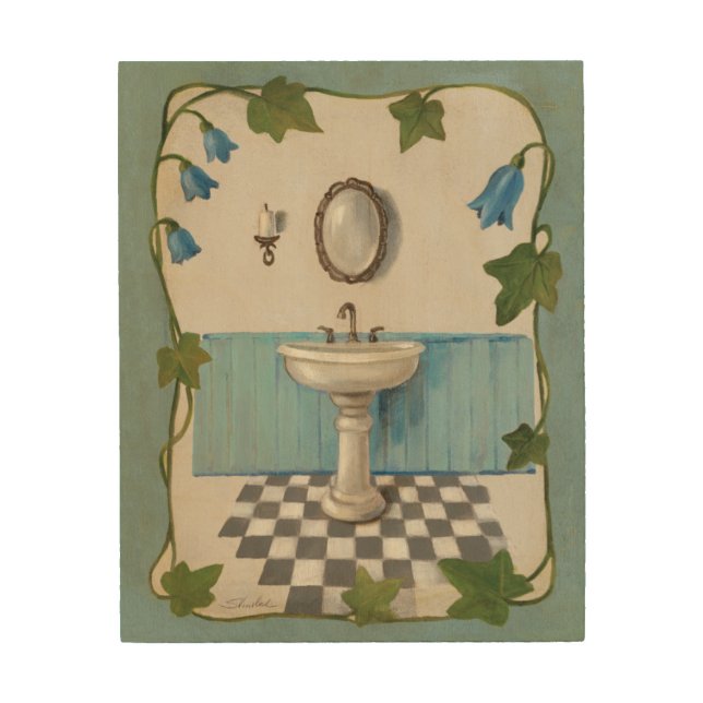 Bathroom with Floral Border Wood Wall Art (Front)