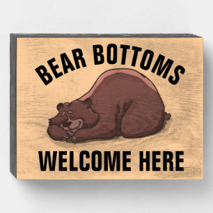 BATHROOM WOOD SIGN BEAR BOTTOMS WELCOME