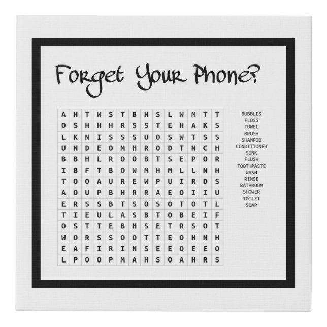 Bathroom Word Search Faux Canvas Print (Front)